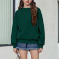 thumbnail image 1 of Resicozy Girls Sweatshirt Crewneck Solid Tops for Kids Long Sleeve Fall Winter Clothes, Casual Solid T-shirts, Teen Warm Pullover 3-15 Years Dark Green 160, 1 of 4