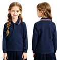 thumbnail image 1 of Resicozy Girls Uniform Long Sleeve Polo Shirt 2026 Casual Fashion Golf Polo Shirts Lightweight Solid Color Shirt 2-13 Years Navy 130, 1 of 3