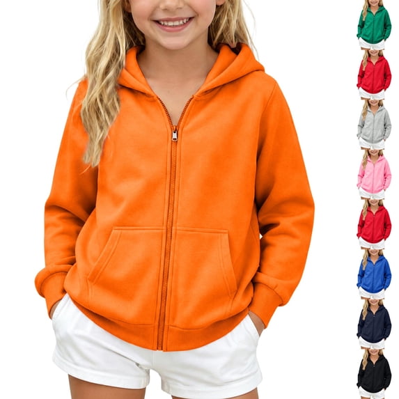 Resicozy Girls Zip Up Hoodie Sweatshirt Full Zipper Hoodies Jacket Y2K Fall Winter Fashion Solid Color Jackets with Pockets Orange 5XL