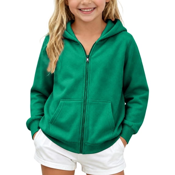 Resicozy Girls Zip Up Hoodies Oversized Uniform Sweatshirts with Pockets Full Zipper for Teen Long Sleeve Fall Winter Trendy Clothes Green S