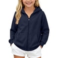 thumbnail image 1 of Resicozy Girls Zip Up Hoodies Oversized Uniform Sweatshirts with Pockets Full Zipper for Teen Long Sleeve Fall Winter Trendy Clothes Navy 2XL, 1 of 5