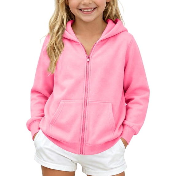 Resicozy Girls Zip Up Hoodies Oversized Uniform Sweatshirts with Pockets Full Zipper for Teen Long Sleeve Fall Winter Trendy Clothes Pink 4XL