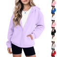 thumbnail image 1 of Resicozy Girls Zip-up Hoodie Light Jackets with Pockets, Long Sleeve Sweatshirt for Kids, Fashion Casual Youth Fall Clothes 2-13 Years Light Purple 120, 1 of 9