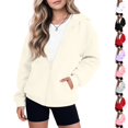 thumbnail image 1 of Resicozy Girls Zip-up Hoodie Light Jackets with Pockets, Long Sleeve Sweatshirt for Kids, Fashion Casual Youth Fall Clothes 2-13 Years Khaki 160, 1 of 9