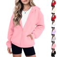 thumbnail image 1 of Resicozy Girls Zip-up Hoodie Light Jackets with Pockets, Long Sleeve Sweatshirt for Kids, Fashion Casual Youth Fall Clothes 2-13 Years Pink 160, 1 of 9