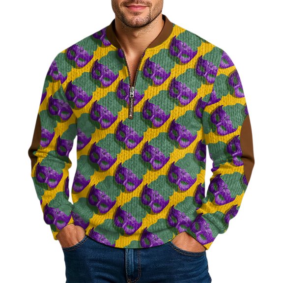 Resicozy Gras Mardi Sweatshirts for Men Graphic 1/4 Zip Up Pullover Big and Tall Fashion 2026 Party Sweatshirt Purple 3 L