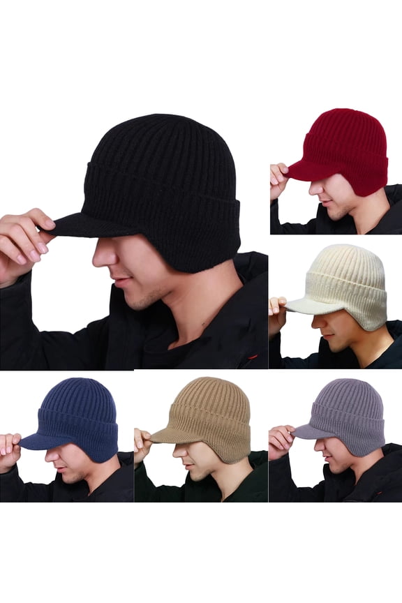 Head Beanie Winter Hat for Men Knitted Solid Color Hats Ear Outdoor Thermal Stocking Navy 8.6 In