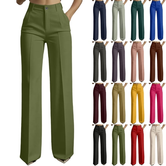 Resicozy High Waisted Straight Leg Suit Pants Women Business Casual Office Dress Trousers with Pockets Army Green XL