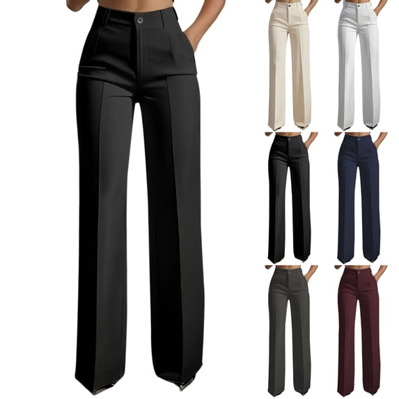 Resicozy High Waisted Straight Leg Suit Pants for Women Business Casual Office Dress Trousers with Pockets Black XL