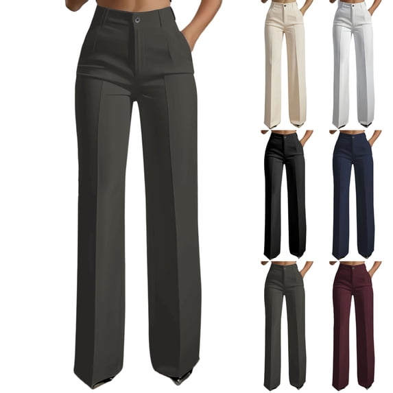 Resicozy High Waisted Straight Leg Suit Pants for Women Business Casual Office Dress Trousers with Pockets Dark Gray S