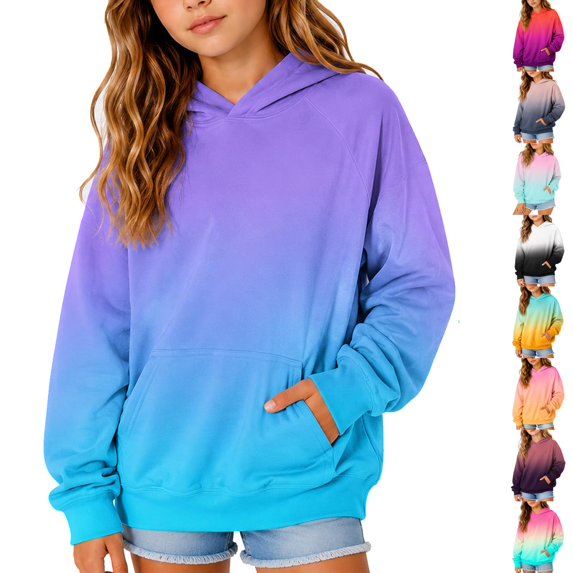 Resicozy Hoodies For Teen Girls Long Sleeve Gradient Color Cute Hoodie with Pocket Lightweight Y2k Comfy Oversized Hooded Sweatshirt 3-15 Years Pink 150