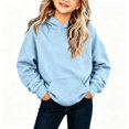 thumbnail image 1 of Resicozy Hoodies for Teen Girls Long Sleeve Hooded Sweatshirt Youth Preppy Trendy Winter Tween Pullover Cute for Kids Clothes 3-12 Years Light Blue 160, 1 of 7