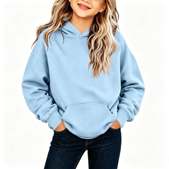 Resicozy Hoodies for Teen Girls Long Sleeve Hooded Sweatshirt Youth Preppy Trendy Winter Tween Pullover Cute for Kids Clothes 3-12 Years Light Blue 160
