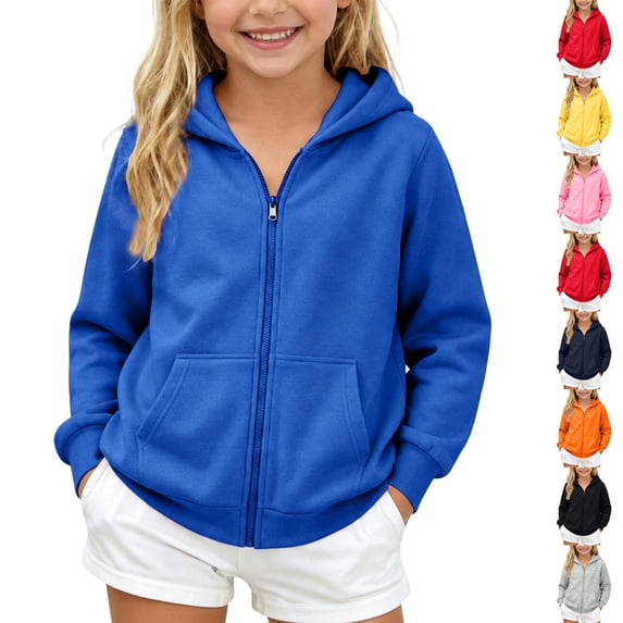 Resicozy Hoodies for Girls Cute Zip Up Fleece Hooded Sweatshirt for Kids,Teen Fashion Casual Sweatshirts with Pockets Blue M