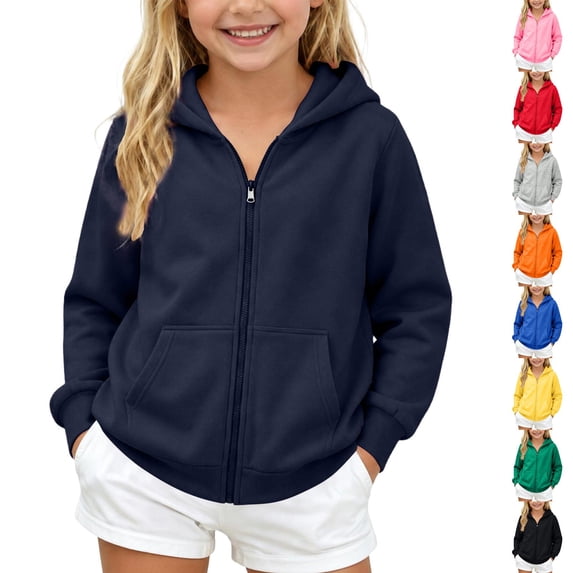 Resicozy Hoodies for Girls Cute Zip Up Fleece Hooded Sweatshirt for Kids,Teen Fashion Casual Sweatshirts with Pockets Navy L