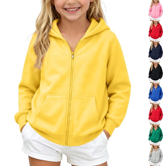 Resicozy Hoodies for Girls Cute Zip Up Fleece Hooded Sweatshirt for Kids,Teen Fashion Casual Sweatshirts with Pockets Yellow 4XL