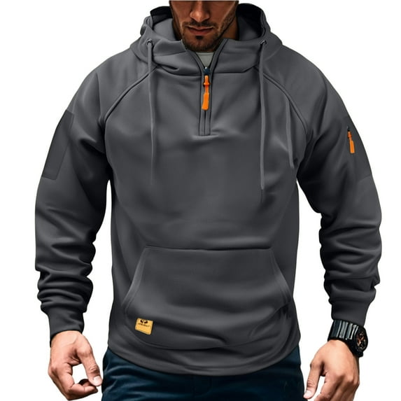 Resicozy Hoodies for Men Lightweight Quarter Zip Tactical Hoodie Workout Hooded Sweatshirt Sport Athletic Pullover with Pockets Gray 3XL