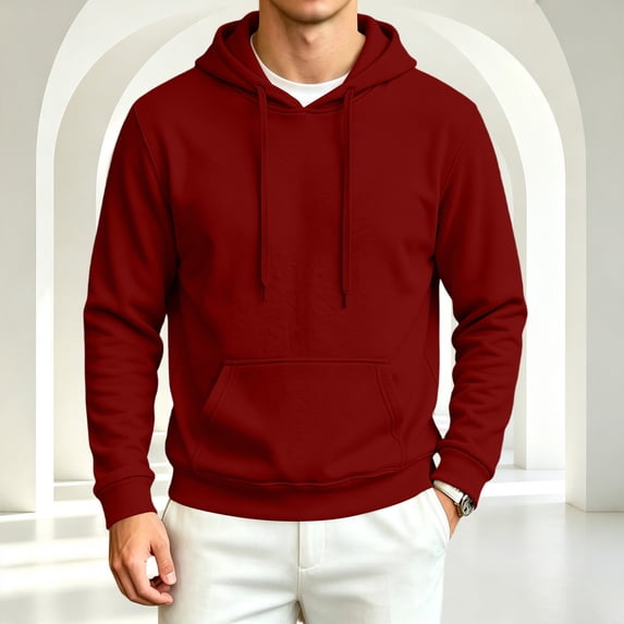 Resicozy Hoodies for Men Long Sleeve Solid Color Hooded Sweatshirts Casual Fall Spring Track Jackets with Pocket Wine L