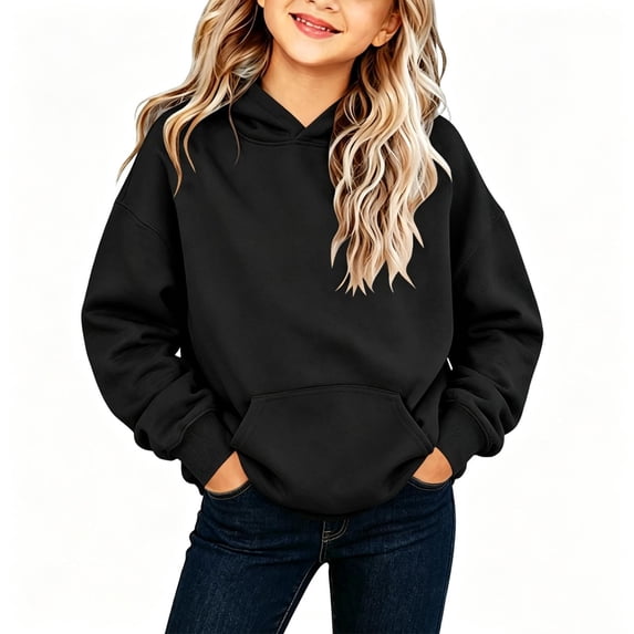 Resicozy Hoodies for Teen Girls Long Sleeve Hooded Sweatshirt Youth Preppy Trendy Winter Tween Pullover Cute for Kids Clothes 3-12 Years Black 120