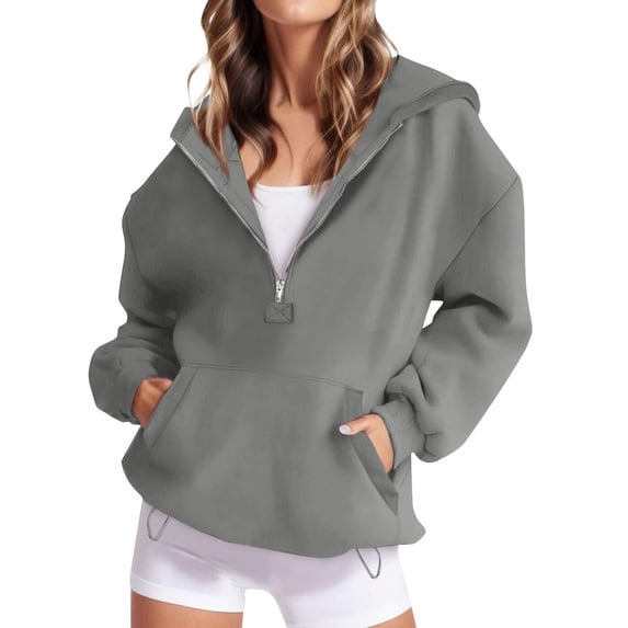 Resicozy Hoodies for Women Half Zipper Pullover Sweatshirt Long Sleeve Hoodies with Pocket Basic Sweater Dark Gray 2XL