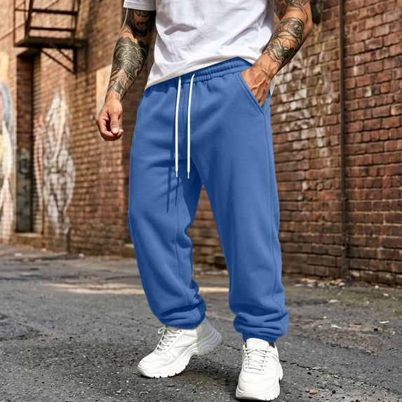 Resicozy Joggers for Men with Pockets Fleece Casual Sweatpants Fashion Solid Drawstring Elastic Waist Athletic Pants Blue 3XL
