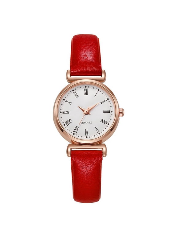 Ladies Watches Quartz Waterproof Watch for Women Casual Wrist Watches Easy Reader Watch with Leather Strap Red