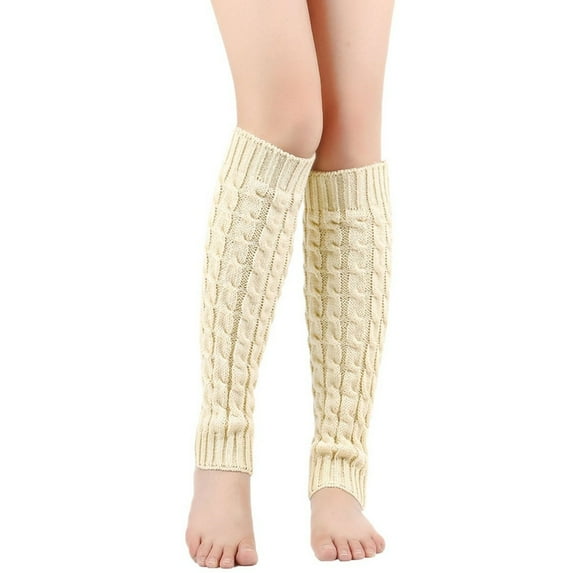 Resicozy Leg Warmers for Women 80s Cable Knit Leg Warmer for Dance Figure Skating Yoga Party Solid Color Long Socks Beige