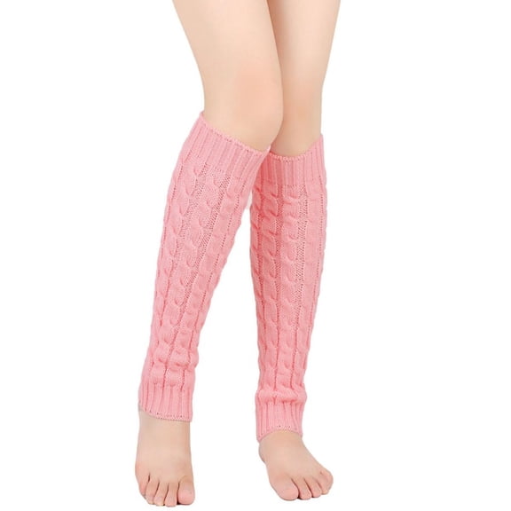 Resicozy Leg Warmers for Women 80s Cable Knit Leg Warmer for Dance Figure Skating Yoga Party Solid Color Long Socks Pink