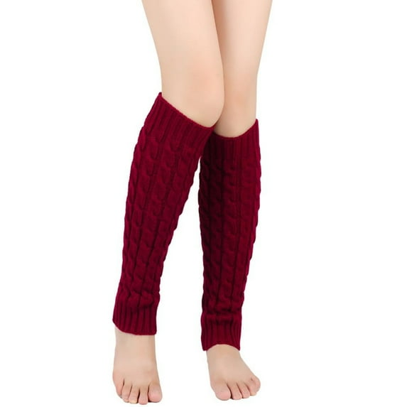 Resicozy Leg Warmers for Women 80s Cable Knit Leg Warmer for Dance Figure Skating Yoga Party Solid Color Long Socks Wine