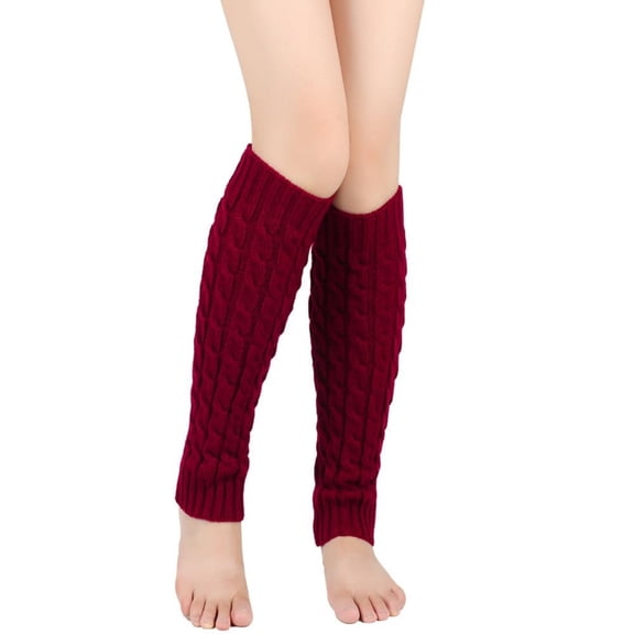 Resicozy Leg Warmers for Women 80s Cable Knit Leg Warmer for Dance Figure Skating Yoga Party Solid Color Long Socks Wine