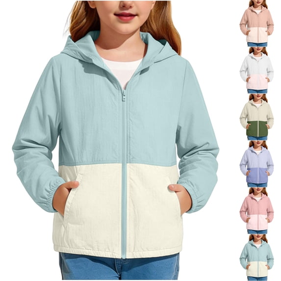 Resicozy Lightweight Jacket for Kids Fall Long Sleeve Zip Up Hooded Rain Coat Windproof Outdoor Tactical Jackets 5-15 Years Sky Blue 160