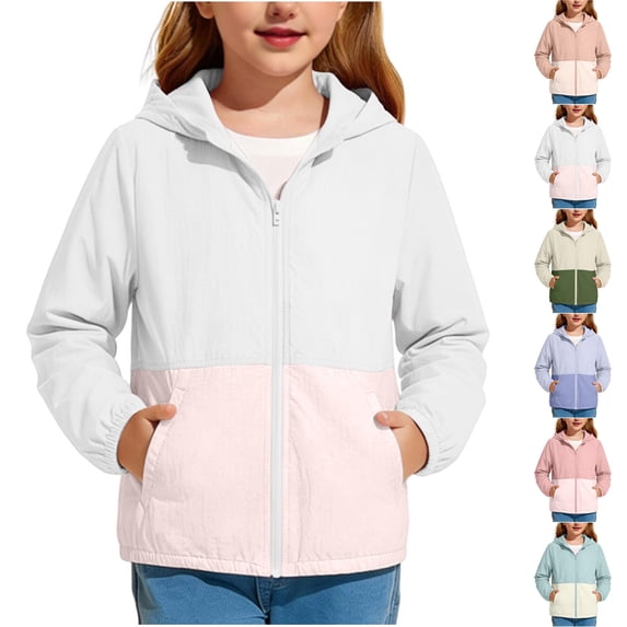 Resicozy Lightweight Jacket for Kids Fall Long Sleeve Zip Up Hooded Rain Coat Windproof Outdoor Tactical Jackets 5-15 Years White 130