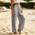 thumbnail image 1 of Resicozy Linen Pants Women Beach Vacation High Waist Elastic Drawstring Straight Leg Long Trousers with Pockets Cuffed Hem Gray M, 1 of 6