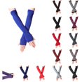 thumbnail image 1 of Resicozy Long Fingerless Gloves for Women Stretchy Sleeves Knitted Striped Arm Warmers for Travel Workout Blue, 1 of 9