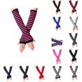 thumbnail image 1 of Resicozy Long Fingerless Gloves for Women Stretchy Sleeves Knitted Striped Arm Warmers for Travel Workout Dark Pink Striped, 1 of 9