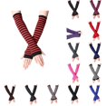 thumbnail image 1 of Resicozy Long Fingerless Gloves for Women Stretchy Sleeves Knitted Striped Arm Warmers for Travel Workout Red Striped, 1 of 9