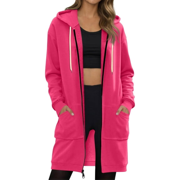 Resicozy Long Hoodies for Women Fall Casual Trendy Zip Up Jackets Y2k Comfort Oversized Tunic Sweatshirt Winter Clothes 2025 Hot Pink M