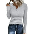 thumbnail image 1 of Resicozy Long Sleeve Shirts for Women Henley Ribbed Fall Spring Tops Dressy Business Casual Solid Color Cute Basic Tees Light Gray M, 1 of 4