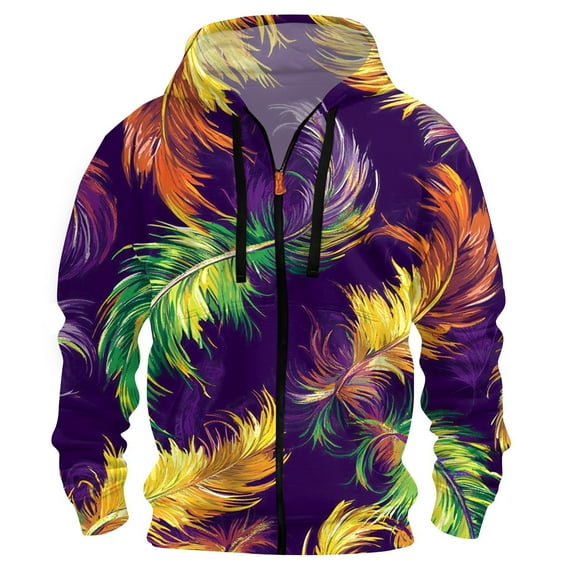 Resicozy Mardi Gras Full-Zip Up Hooded Casual Sweatshirts with Pocket Long Sleeve Sweatshirt Sports 2026 Hooded Jackets Dark Purple 5XL