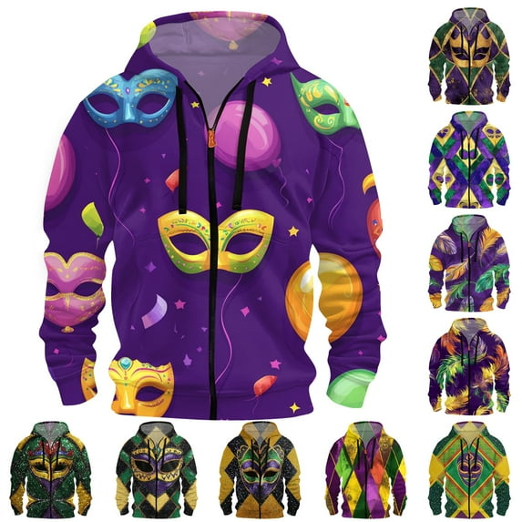 Resicozy Mardi Gras Full-Zip Up Hooded Casual Sweatshirts with Pockets Long Sleeve Sweatshirt Sports 2026 Hooded Jacket Dark Green L