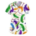 thumbnail image 1 of Resicozy Mardi Gras Scrub Tops for Women Plus Size V Neck Short Sleeve Trendy Holiday Print Working Nurse Uniform with Pockets White#1 4XL, 1 of 4