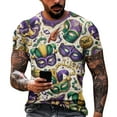 thumbnail image 1 of Resicozy Mardi Gras Shirt for Men Funny Print Pullovers Fashion Casual Crew Neck Short Sleeve Shirts Khaki S, 1 of 5