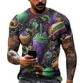 thumbnail image 1 of Resicozy Mardi Gras Shirt for Men Funny Print Pullovers Fashion Casual Crew Neck Short Sleeve Shirts Purple L, 1 of 5