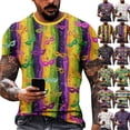thumbnail image 1 of Resicozy Mardi Gras Shirts for Men Casual Funny Printed Shirt Fashion Round Neck Short Sleeve Pullover Tops 2026 Fluorescent Green 5XL, 1 of 6