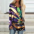 thumbnail image 1 of Resicozy Mardi Gras Shirts for Women Fashion Long Sleeve Tshirt Graphic Tees Top Funny V-Neck Holiday Pullover Tops Dark Purple#2 XL, 1 of 4