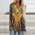 thumbnail image 1 of Resicozy Mardi Gras Shirts for Women Fashion Long Sleeve Tshirt Graphic Tees Top Funny V Neck Holiday Pullover Tops Gold M, 1 of 4