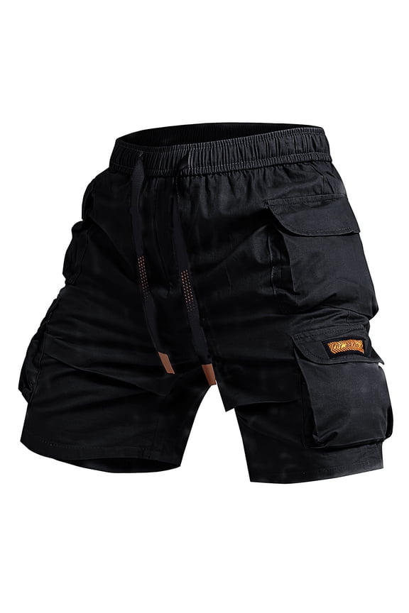 Men Cargo Shorts with Pockets Drawstring Comfy Casual Lightweight Outdoor Shorts for Hiking Gym Workout Black S