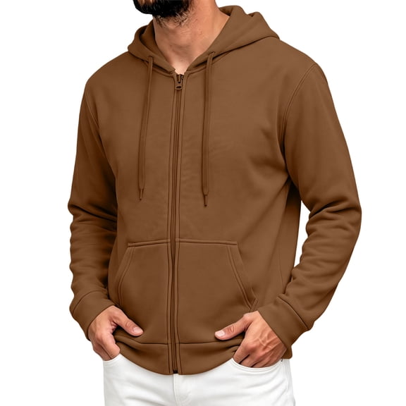 Resicozy Men Full Zip Hoodie Sweatshirt Casual Hooded Jacket Lightweight Drawstring Hooded Fall Fashion Jacket with Pockets Brown S