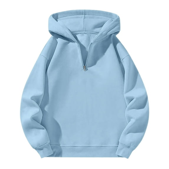 Resicozy Men Quarter Zip Hoodie Lightweight Mens Solid Color Pullover Long Sleeve Drop Shoulder Hooded Sweatshirt Light Blue 3XL