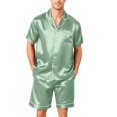 thumbnail image 1 of Resicozy Men Satin Silk Pajamas Sets Short Sleeve Sleepwear Button-Down PJs Sets 2 Pieces Loungewear with Pockets Mint Green 3XL, 1 of 6